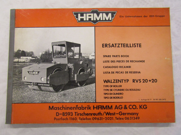 Hamm RVS 20+20 Walze Ersatzteilliste Ersatzteilkatalog Parts LIst 5/1977