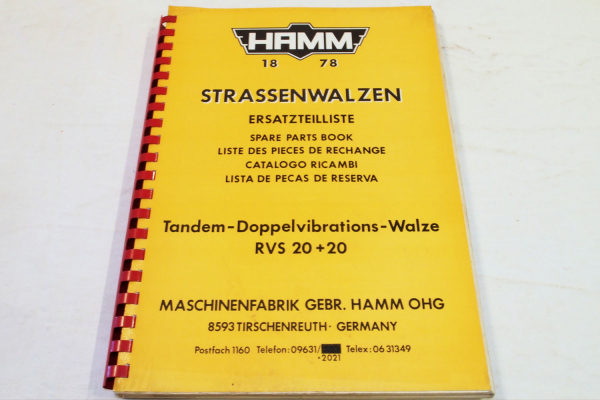 Hamm RVS20+20 Self-Propelled Vibrating Roller Parts List Ersatzteilliste in engl