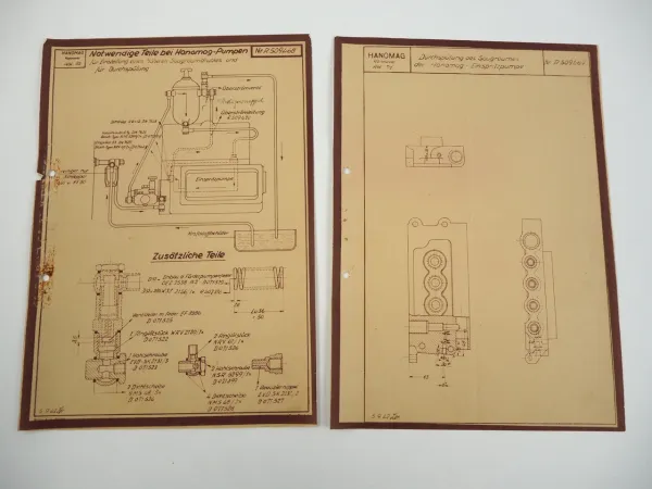 Hanomag 2x Technische Zeichnung Teile für Pumpen 1942
