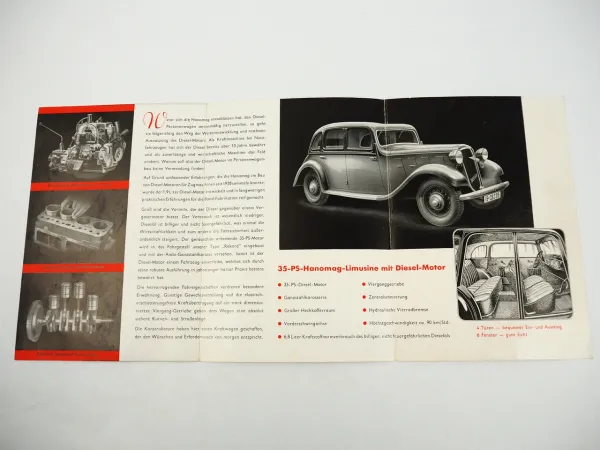 Hanomag 35 PS Limousine Diesel PKW Prospekt 1939