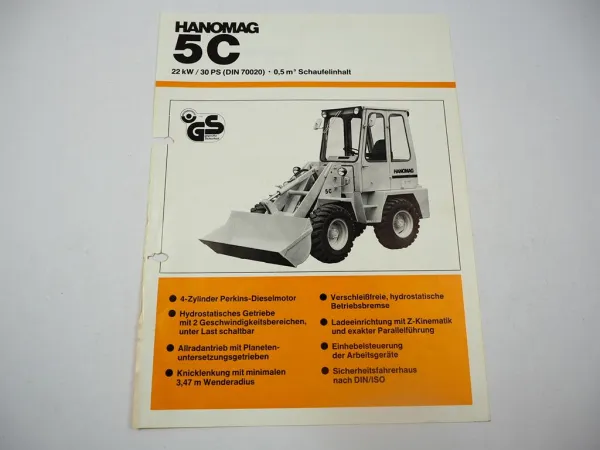 Hanomag 5C Radlader 30 PS Prospekt mit technischen Daten 1980
