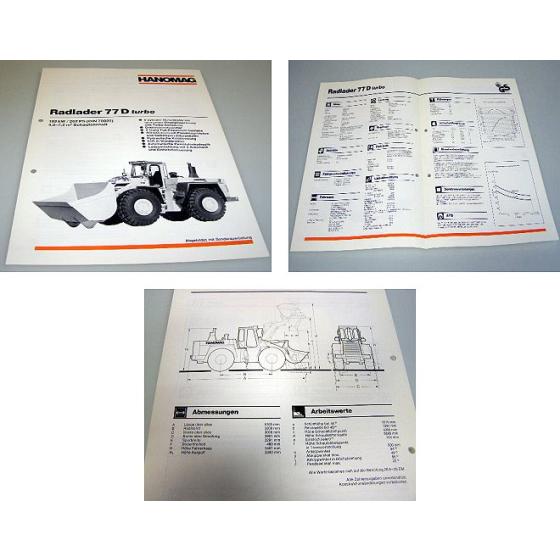 Hanomag 77D turbo Radlader Prospekt mit Technischen Daten 1989