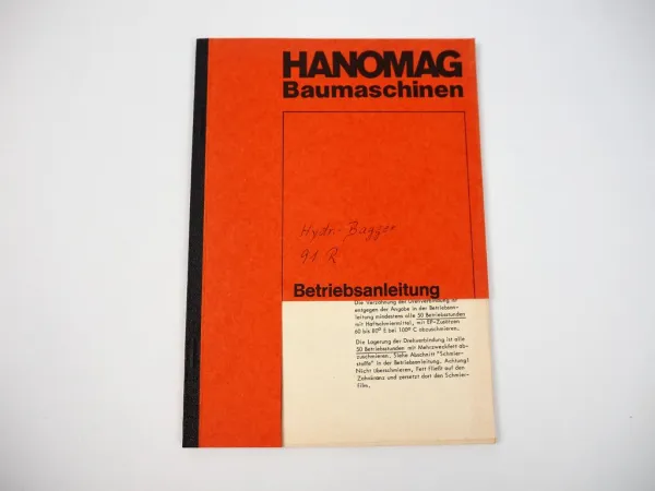 Hanomag 91R Hydraulik-Bagger Betriebsanweisung Wartung Schaltplan 1971