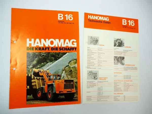 Hanomag B16 Radlader 175 PS 2x Prospekt Technische Daten ca. 1970