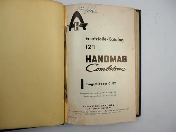 Hanomag Combitrac C112 Tragschlepper Ersatzteilliste Ersatzteilkatalog 1959