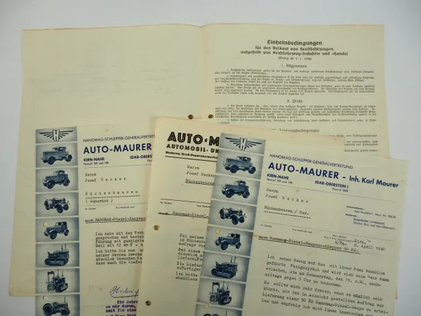 Hanomag Diesel Raupenschlepper 50PS Kaufvertrag Geschäftsbriefe Auto Maurer 1940