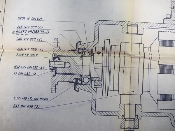 Hanomag Getriebe für Schlepper mit Frontantrieb G271 techn. Zeichnung 1968