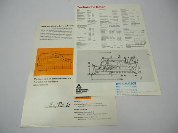 Hanomag K10 B Planierraupe Rohrleger 100 PS 2x Prospekt ca. 1966