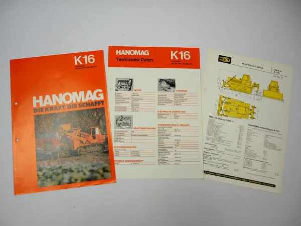 Hanomag K16 Laderaupe Meiller Tiltdozer 3x Prospekt Technische Daten 1960/70er J.