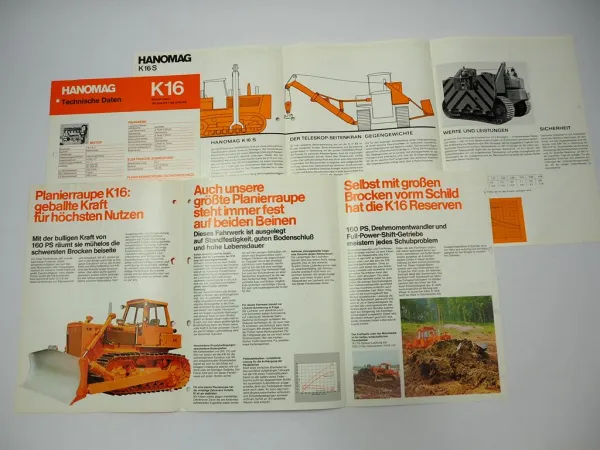 Hanomag K16 Planierraupe K16S Rohrleger 3x Prospekt 1970er Jahre