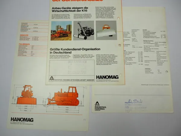 Hanomag K16 Planierraupe K16S Rohrleger 3x Prospekt 1970er Jahre