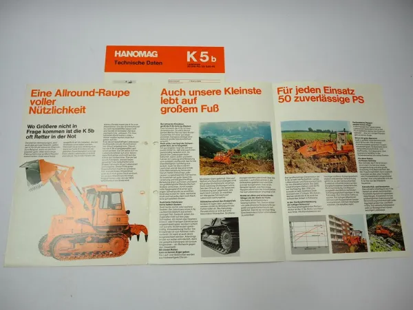 Hanomag K5 b Laderaupe 50 PS 2x Prospekt Technische Daten 1970er Jahre