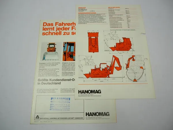 Hanomag K5 b Laderaupe 50 PS 2x Prospekt Technische Daten 1970er Jahre