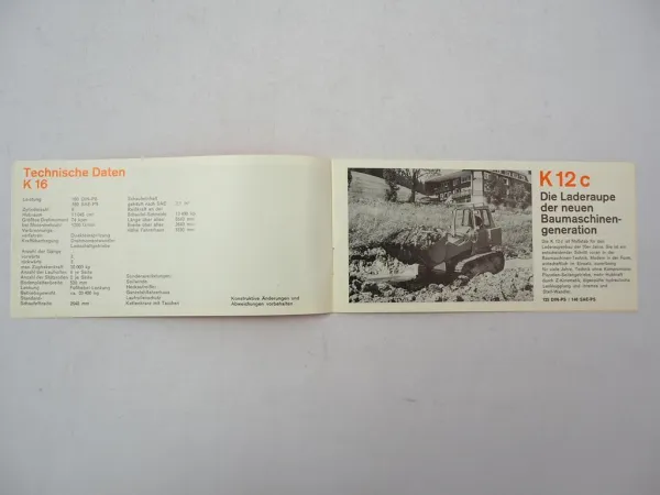 Hanomag K5b K7b K8 K12c K16 Laderaupen Prospekt mit technischen Daten 1971