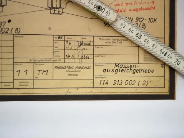 Hanomag Massenausgleichgetriebe technische Zeichnung 1968