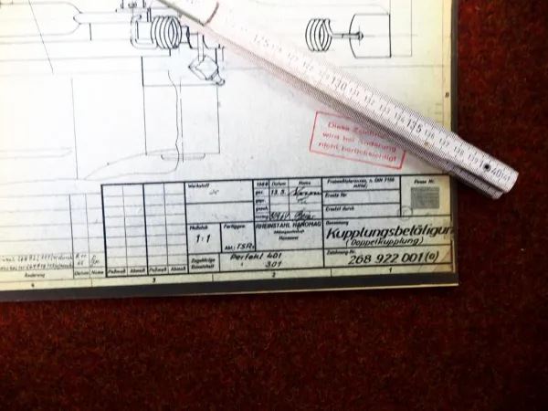 Hanomag Perfekt 301 401 Kupplungsbetätigung Doppelkupplung techn Zeichnung 1964