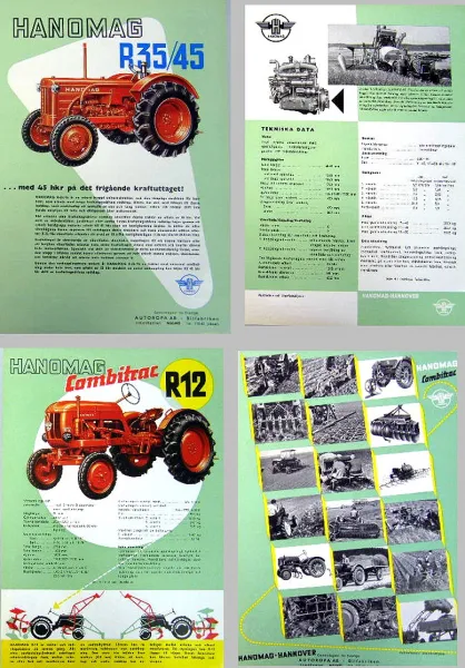 Hanomag R12 R35 R45 Traktoren 2 Prospekte in Schwedisch tekniska Data