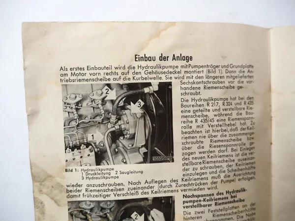Hanomag Radschlepper 4-Takt-Motor Anbauanleitung Hydraulikanlage 1961