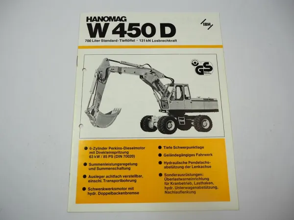 Hanomag W450 D Mobilbagger mit 700 Liter Tieflöffel Prospekt 1980