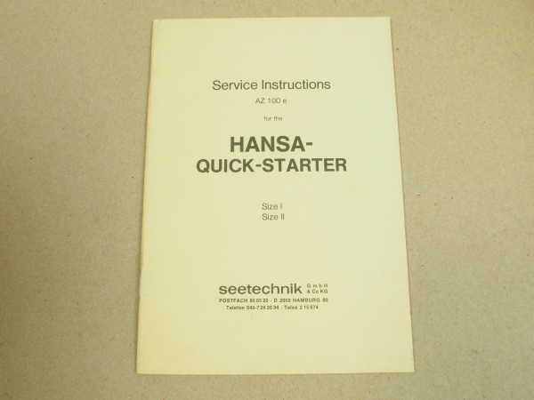 Hansa Quick Starter AZ100e Size I and II Service Instructions for boat