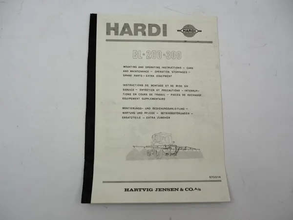 Hardi BL 200 300 Feldspritze Anbau Betriebsanleitung Ersatzteilliste 1970er J.