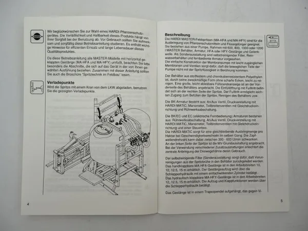 Hardi Master HFA HFY 600 800 1000 1200 Feldspritze Betriebsanleitung 1995