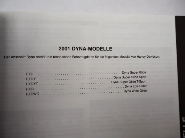 Harley Davidson Dyna FXD FXDX FXDXT FXDL FXDWG Bedienungsanleitung 2001