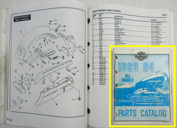 Harley Davidson XLH 883 1200 Sportster Models 5-speed Parts Catalog List 1993/94