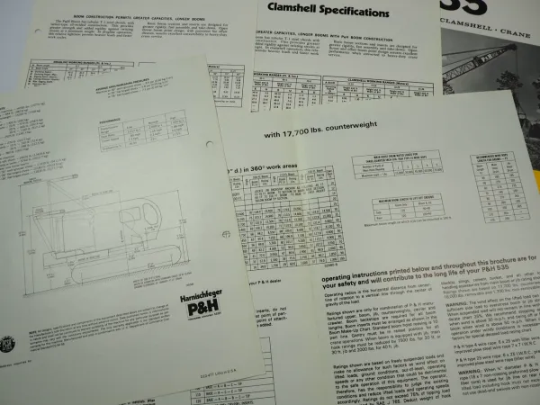 Harnischfeger P&H 535 35 to Hydraulik Hoe Dragline Crawler Crane brochure 1975
