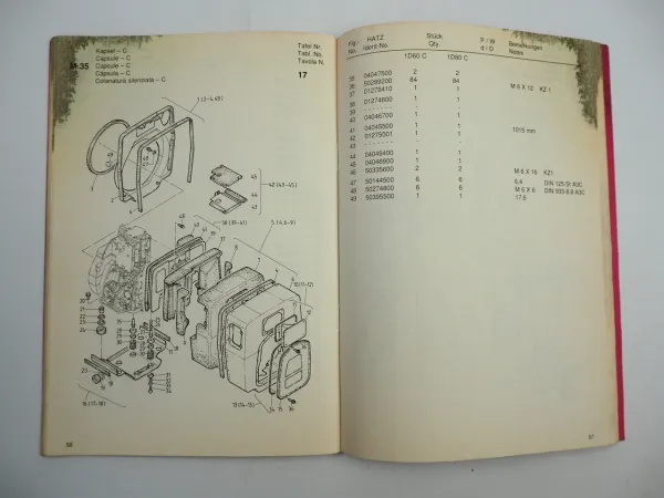 Hatz 1D20 1D30 1D35 1D40 1D60 1D80 Dieselmotor Ersatzteilliste Spare Parts List