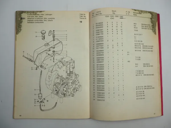 Hatz 1D20 1D30 1D35 1D40 1D60 1D80 Dieselmotor Ersatzteilliste Spare Parts List