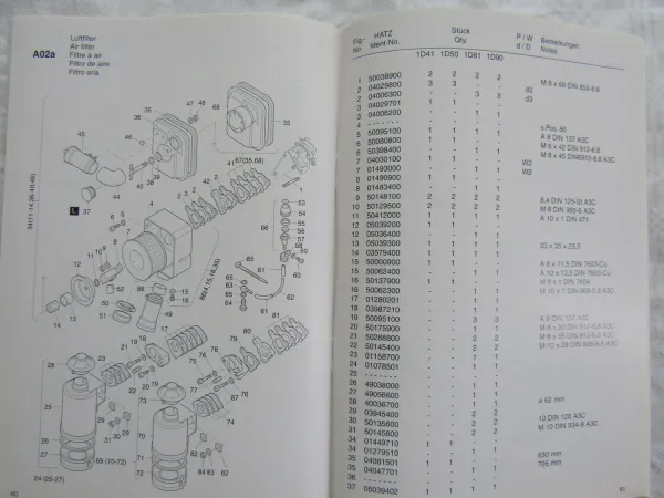Hatz 1D41 1D50 1D81 1D90 Dieselmotor Ersatzteilliste Parts List 4/2004