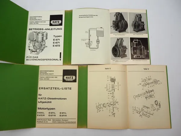 Hatz E 571 671 672 Dieselmotor Betriebsanleitung Ersatzteilliste 1973/74