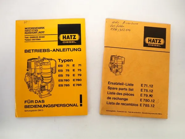 Hatz E 71 75 79 780 785 Motor Betriebsanleitung Ersatzteilliste 1980/81