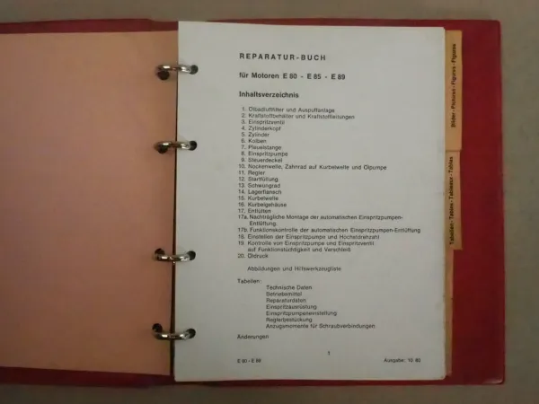 Hatz E 80 85 89 G FG Motor Werkstatthandbuch 1980 Reparaturhandbuch