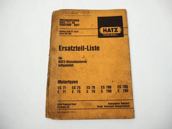 Hatz E ES 71 75 79 780 785 Dieselmotor Ersatzteilliste 1966