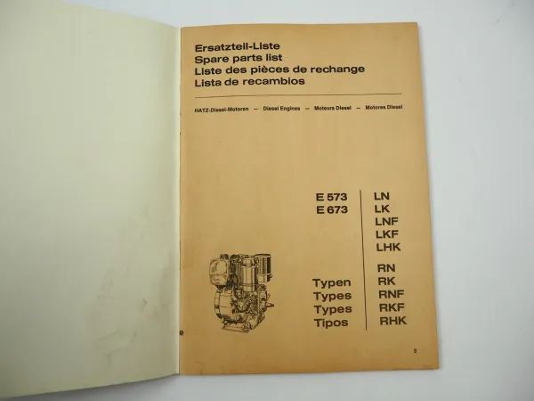 Hatz E573.10 E673.10 Dieselmotor Ersatzteilliste Spare Parts List 1978