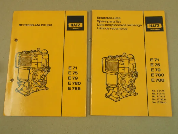 Hatz E71 E75 E79 E780 E786 Motor Betriebsanleitung und Ersatzteilliste 1989/91