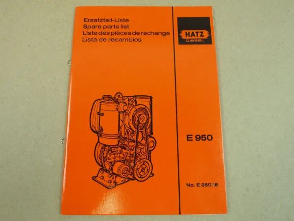 Hatz E950 Motor Ersatzteilliste Parts List Pieces rechange No. E950.18 von 1989