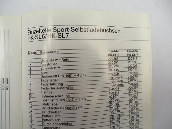 Heckler & Koch HK-SL 6 7 Sport Selbstladebüchsen Betriebsanleitung ETL 1993