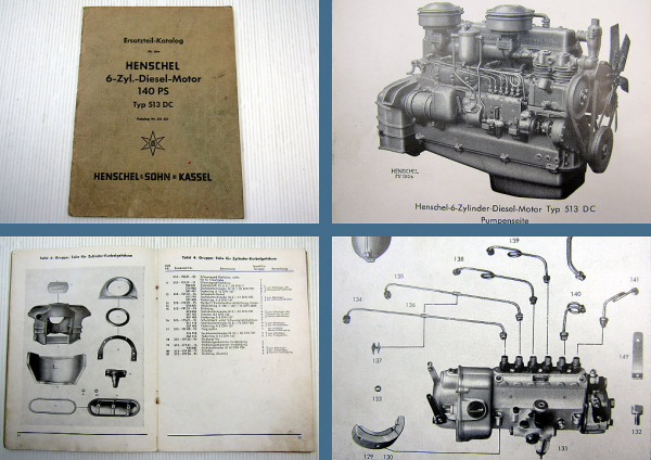 Henschel 513 DC 140 PS 6 Zylinder Dieselmotor Ersatzteilliste 1950