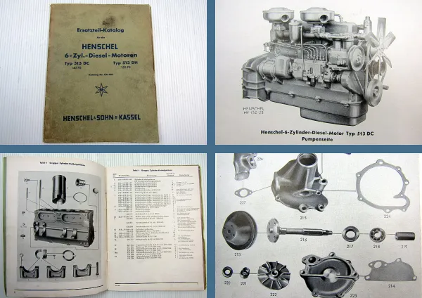 Henschel 513 DC + 513 DH Dieselmotor 6 Zylinder Ersatzteilliste 1952