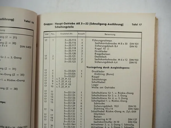 Henschel HS 100 K A AK Fahrgestell Lastwagen Kipper Ersatzteillliste 1952