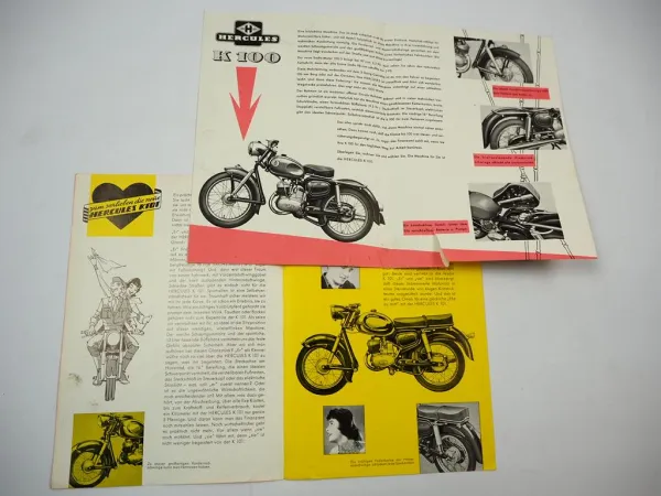 Hercules 221 Moped K100 K101 Motorrad 3x Prospekt 4x Produktinformation 1960er J.