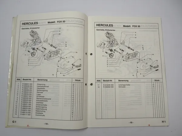 Hercules FOX 50 Roller Kleinkraftrad Werkstatthandbuch Ersatzteilliste 1992
