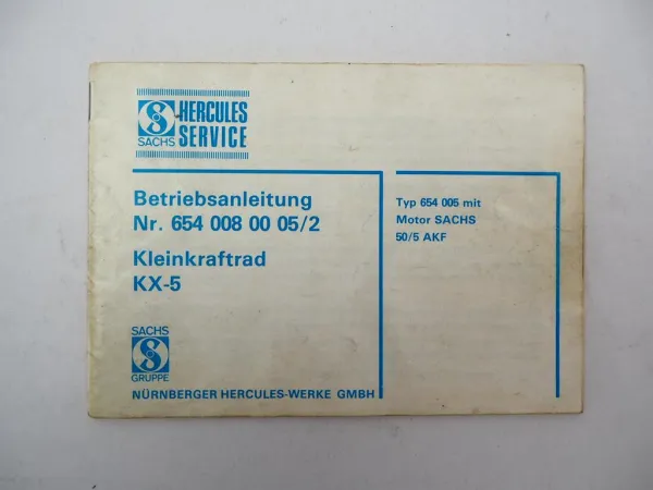 Hercules KX-5 Moped Typ 654005 mit Sachs Motor 50/5 AKF Betriebsanleitung 1987