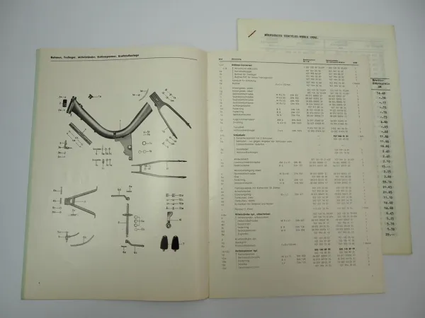 Hercules L50 Extra Luxus Mofa Ersatzteilliste Preisliste Fahrgestell 1968