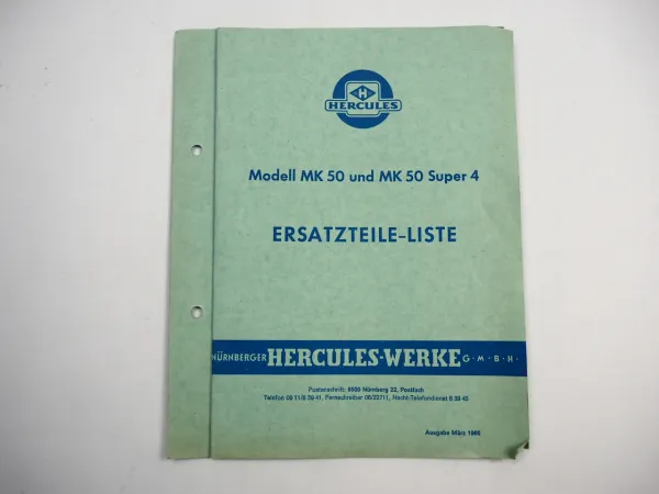 Hercules MK 50 Super 4 Mofa Fahrgestell Ersatzteilliste Ersatzteilkatalog 1966