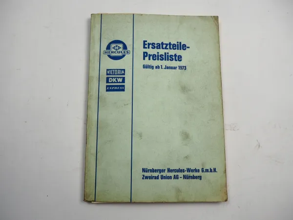 Hercules Mofa Mokick Motorrad Ersatzteil Preisliste 1973