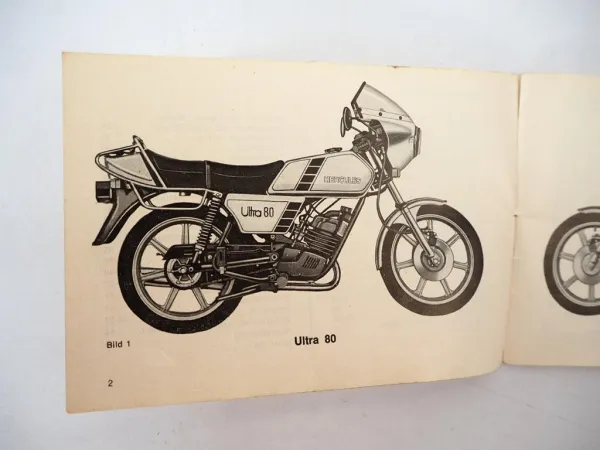 Hercules Ultra 80 Motorrad mit Sachs Motor Betriebsanleitung Wartung ca. 1980